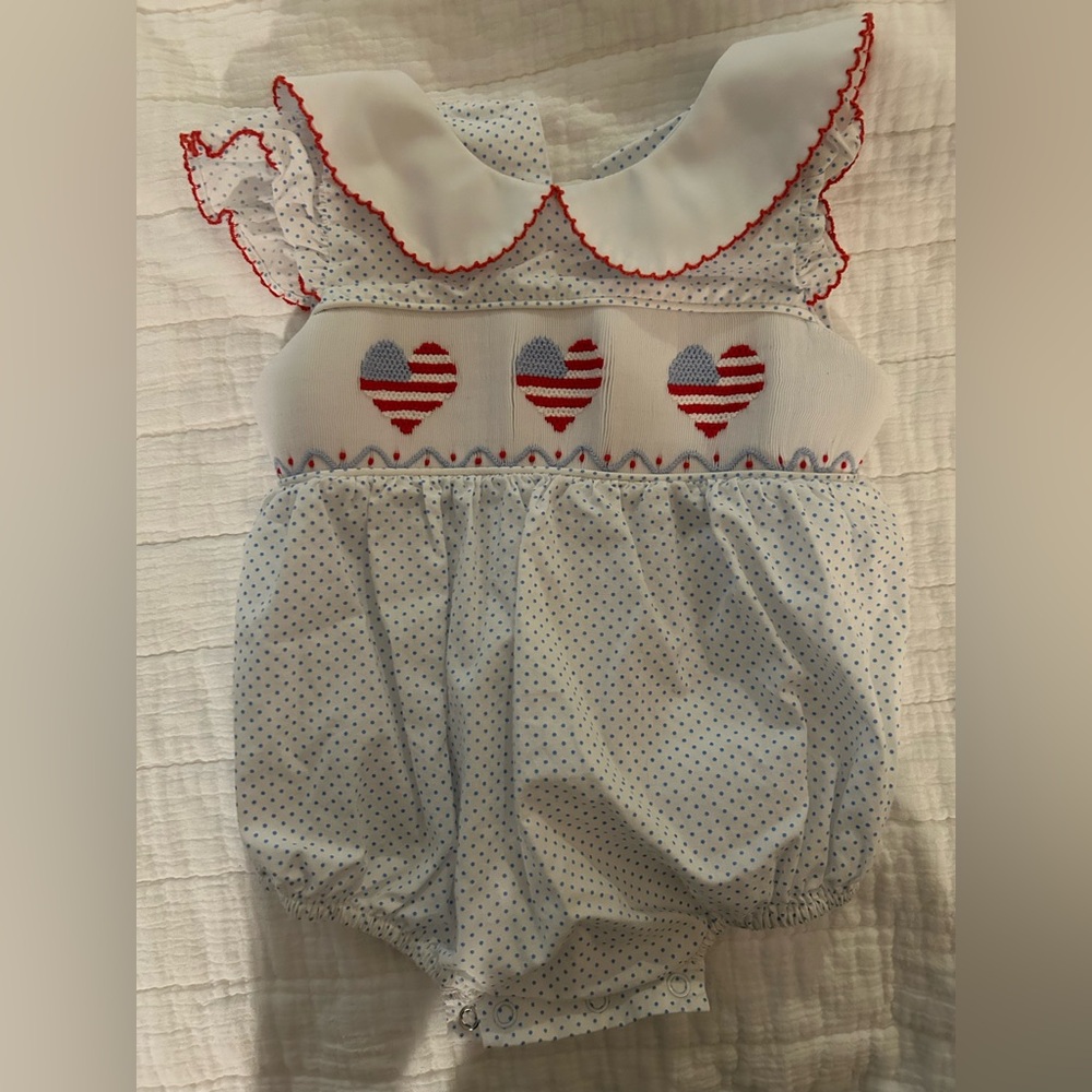 Red, white and blue Baby Romper with Heart Design
